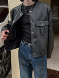 Cape round pocket leather jacket