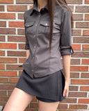 Nimu Stripe Pattern Belt Short Skirt Pants