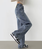 Vertical Cut Line Wide Denim Pants