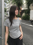 Cannon Layered Shirring Off-Shoulder T-Shirt