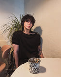 Cave Rib Diagonal Zipper Short Sleeve T-shirt