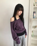 Kyuhin Sleeve Button One-Shoulder Sweatshirt