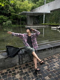 Summer check board cutting shirt
