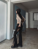 Ash Ribbed Deep Button Layered Long Sleeves