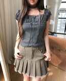 Monut Fringe Pleated Denim Skirt