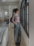 Heart Patch Washing Denim Pants