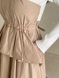 Rail Color Matching Knit Shirring Pin Tuck Flare One Piece