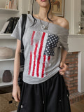 American Vintage Print Off Shoulder Short Sleeve