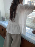 Munil Stripe V-Neck Half Button Blouse