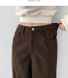 Hem Snap Corduroy Diagonal Cut Long Wide Banding Pants