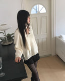 [Muffler SET] Seon Muffler Two-Way Button V-Neck Knit