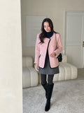 Snowing Color Matching Boucle Double Half Jacket