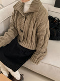 Beltin duffel cable crop collar cardigan