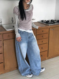 Deto Shirring Heart Neck Lace Ribbon Short Sleeve T-Shirt