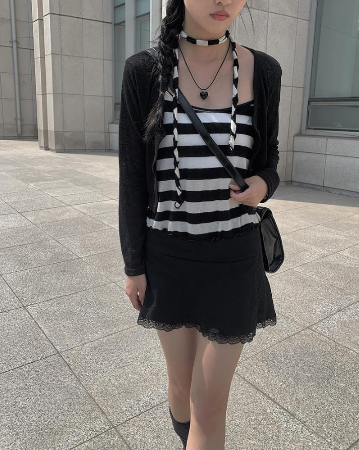 【Anyone more】Caco Lace Span Mini Skirt Anyone more (エニワンモア) - カコレーススパンミニキュロット