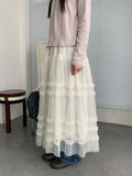 Lanbaf Frill Tiered Layered Long Skirt