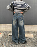 Lensi Back Pocket Wide Washing Long Denim Pants