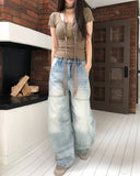 As Vintage Cut-out Wide Denim Pants