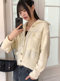 Lauder wool collar pocket knit long sleeve cardigan
