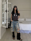 Raw Destroyed Bermuda Denim Pants