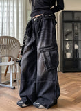 Hard vintage washed cargo denim pants