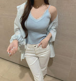 Lace Sleeveless Wrinkle Loose Fit Shirt Scrunchie Three-Piece Set