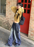 [MADE] Uko Pintuck Cargo Back Banding Long Wide Denim Pants