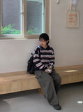 Meddent Button Stripe Collar Knit