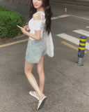 Nibeo Denim Ribbon Wrap Skirt Pants