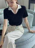 Gelato Color Matching Collar Cool Ribbed Knit