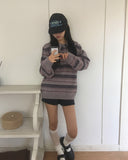 Woven Stripe Button Collar Knit