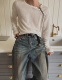 [PLAN MADE] Loop Lace-up Boat Neck Knit