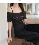 Layered Lettering See-through Short Sleeve T-shirt