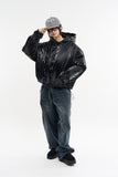 Phantom hooded glossy short padded jacket