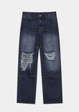 DAMAGE DART SEMI WIDE DENIM PANTS