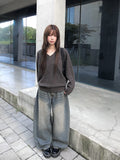 Kafun Vintage Washing Denim Wide Pants