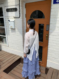 Lainyu Check Frill Tiered Long Skirt