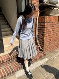 Simrin Ribbed Diagonal Shirring Midi Skirt