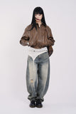 Northway washed leather collar jumper