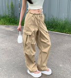 Big Pocket Cargo String Waist Adjustable Balloon Rustling Banding Pants