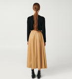 Fox Leather Long Pleated Skirt