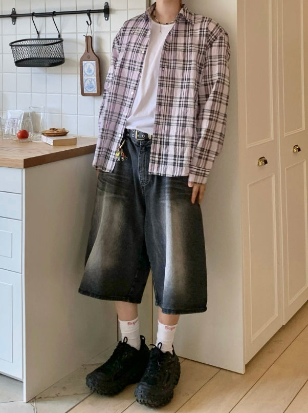【DISCERNMENT】Steel black bermuda denim jeans DISCERNMENT】Steel black bermuda denim jeans (DISCERNMENT