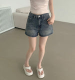 Summer Long Leg Fit A-Line Banding Denim Shorts