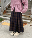 Rooming Check Wool Banding Pleated Long Skirt