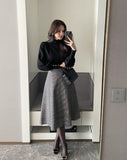 Gelmade Hound Check Brushed Span Flare Skirt