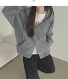 Loose Fit Two-Way Soft Embroidered Hood Zip-Up