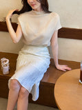 Deloe Wrinkle Unbalance Slit Long Skirt