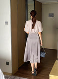 Shining Frill Chiffon Wing Collar Blouse