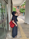 [BAONHAUS] Teltu Dot Raw Denim Hood Short Sleeve Blouse