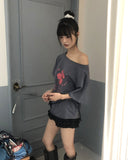 Rishu loose-fit flower-printed off-shoulder short-sleeved T-shirt